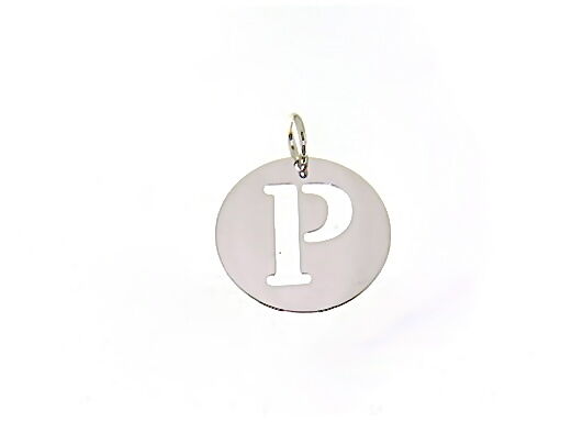 18k white gold round medal with initial P letter P made in Italy diameter 0.5 in.