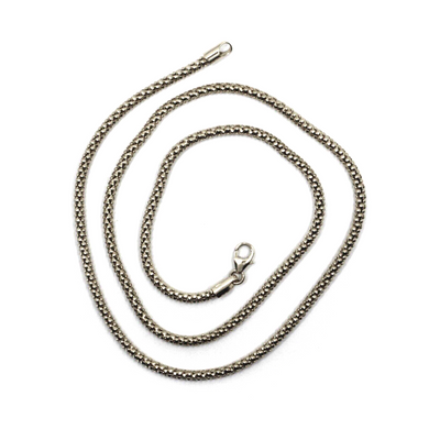 18k white gold basket rounded 2.2mm tube basket popcorn chain necklace, 16