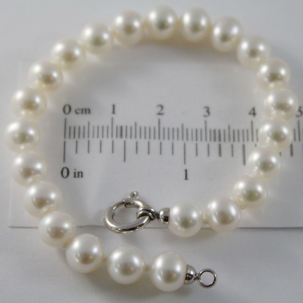 18k white gold bracelet 7.5 inches with white 8 mm fw pearls, made in Italy