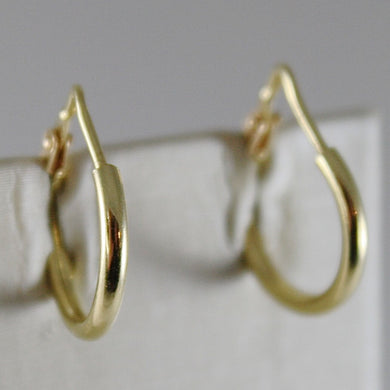 18K YELLOW GOLD EARRINGS MINI CIRCLE HOOP 14 MM 0.55 IN DIAMETER MADE IN ITALY.