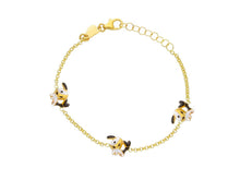 Load image into Gallery viewer, 18k yellow gold kid child girl baby bracelet enamel dogs dog, rolo chain.
