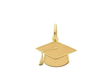 18K YELLOW GOLD SMALL 12mm SQUARE ACADEMIC CAP GRADUATION HAT FLAT SATIN PENDANT.