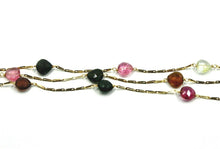 Load image into Gallery viewer, 18k yellow gold 20&quot; necklace drops heart purple green blue orange tourmaline.
