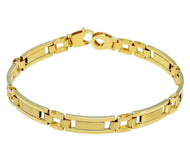 18K YELLOW GOLD MAN BRACELET ALTERNATE ROUNDED SQUARED 7mm LINK, 21 CM, 8.3