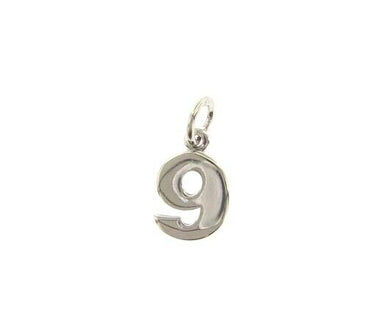 18k white gold number 9 nine small pendant charm, 0.4