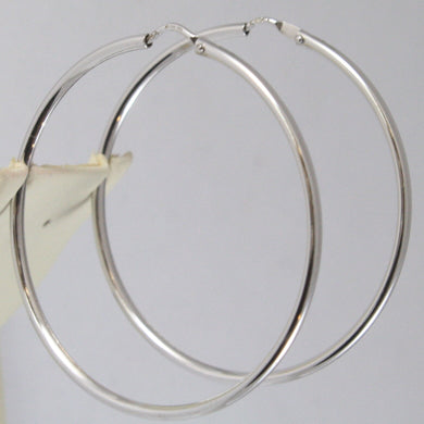 18k white gold circle earrings hoop, tube, diameter 1.61 in made in Italy.