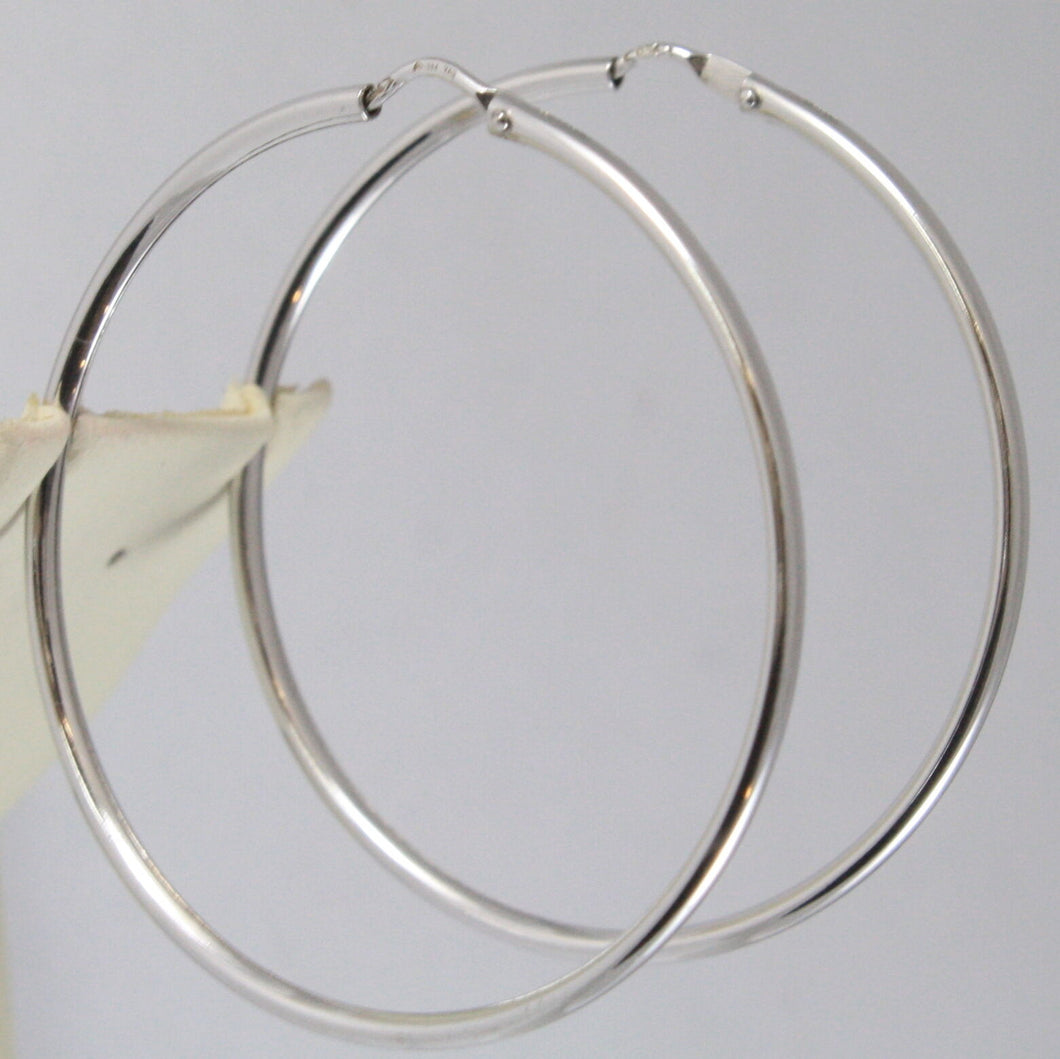 18k white gold circle earrings hoop, tube, diameter 1.61 in made in Italy.