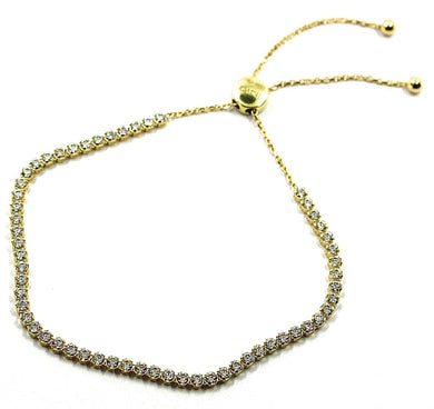 18K YELLOW GOLD TENNIS BRACELET CUBIC ZIRCONIA 2.5 MM ADJUSTABLE SLIDING CLOSURE.