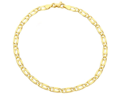 18K YELLOW GOLD BRACELET 3.5mm TIGER EYE ELONGATED ONDULATE FLAT LINKS 7.5