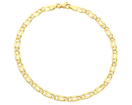 18K YELLOW GOLD BRACELET 3.5mm TIGER EYE ELONGATED ONDULATE FLAT LINKS 7.5