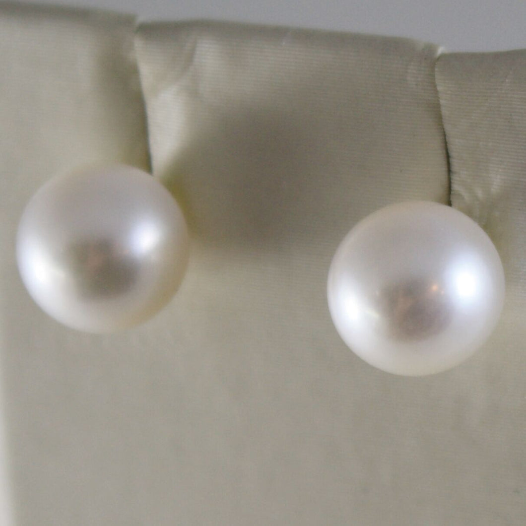 SOLID 18K YELLOW GOLD EARRINGS WITH PEARL PEARLS 8 MM, MADE IN ITALY