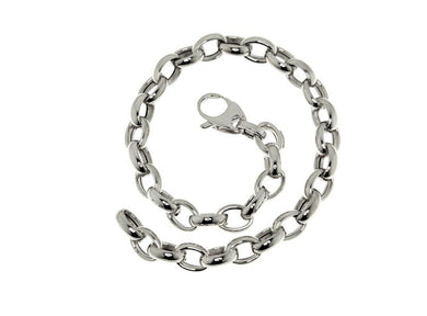 18k white gold bracelet, oval rolo rounded 5x7mm circle links, 20cm 7.9