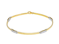 18K YELLOW WHITE GOLD MAN SEMI RIGID THIN BRACELET ALTERNATE 2-3mm WORKED PLATES.