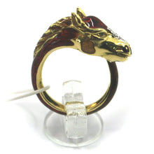 Load image into Gallery viewer, SOLID 18K YELLOW GOLD HORSE BAND RING, FINELY WORKED, ENAMEL, DIAMONDS
