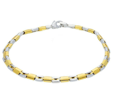 18K YELLOW WHITE GOLD MAN BRACELET ALTERNATE ROUNDED TUBE 5mm LINK, 21cm 8.3