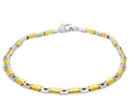 18K YELLOW WHITE GOLD MAN BRACELET ALTERNATE ROUNDED TUBE 5mm LINK, 21cm 8.3