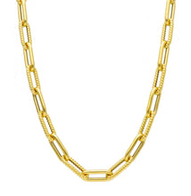 Load image into Gallery viewer, 18K YELLOW GOLD NECKLACE PAPER CLIP 6x17mm ALTERNATE STRIPED SMOOTH OVALS, 18&quot;.
