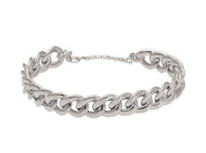 18K WHITE GOLD RIGID BANGLE 9mm GOURMETTE CURB BRACELET, SMOOTH, BRIGHT.