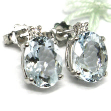 Load image into Gallery viewer, 18k white gold aquamarine earrings 3.30 carats, oval cut, diamonds, Italy made
