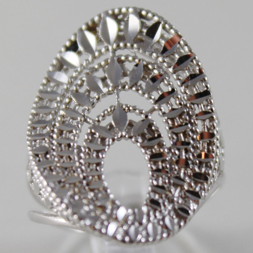 SOLID 18K WHITE GOLD BAND RING OVAL WAVE, BRIGHT, FINELY WORKED MADE IN ITALY.