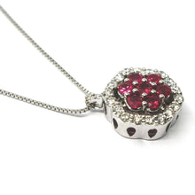 Load image into Gallery viewer, 18k white gold necklace hexagon flower red ruby diamond pendant venetian chain
