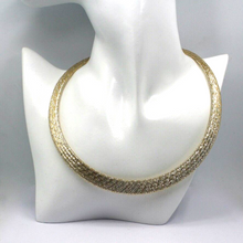 Load image into Gallery viewer, 18k gold multi-strand braided fabric effect choker necklace flat 5-12 mm wide.
