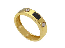 Load image into Gallery viewer, 18K YELLOW WHITE GOLD MAN BAND 5mm THICK RING, MODERN SQUARED SCREWS WITH ONYX.
