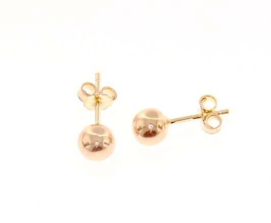 18k rose pink gold earrings with 6 mm balls ball round sphere, made in Italy