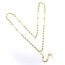 Load image into Gallery viewer, 18k yellow gold Rosary necklace Miraculous Mary medal Jesus Cross 4mm spheres.

