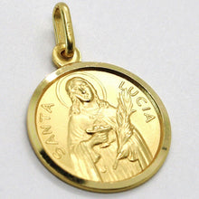 Load image into Gallery viewer, 18k yellow gold Holy St Saint Santa Lucia Lucy round medal pendant, 17 mm.
