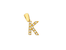 Load image into Gallery viewer, 18K YELLOW GOLD SMALL 10mm 0.4&quot; PENDANT CHARM INITIAL LETTER K &amp; CUBIC ZIRCONIA.
