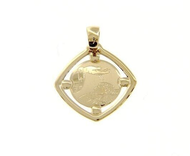 18K YELLOW GOLD PENDANT SQUARE MEDAL REMEMBRANCE BAPTISM ENGRAVABLE MADE ITALY.