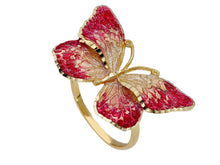 Load image into Gallery viewer, 18K YELLOW GOLD RING WITH FINELY WORKED ENAMEL 28mm CENTRAL RED BUTTERFLY.
