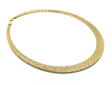 Load image into Gallery viewer, 18k gold multi-strand braided fabric effect choker necklace flat 5-12 mm wide.
