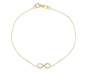 18K YELLOW GOLD BRACELET, ROLO 1mm CHAIN , CENTRAL CUBIC ZIRCONIA INFINITY, 7.1