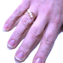 Load image into Gallery viewer, 18k rose gold magicwire band ring, elastic worked multi wires, diagonal pearls.
