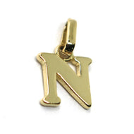SOLID 18K YELLOW GOLD PENDANT MINI INITIAL LETTER N, 1 CM, 0.4 INCHES.