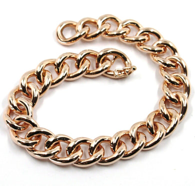 18k rose gold bracelet ondulate rounded gourmette cuban curb links 9.5 mm, 18cm.