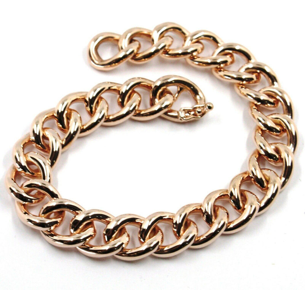 18k rose gold bracelet ondulate rounded gourmette cuban curb links 9.5 mm, 18cm