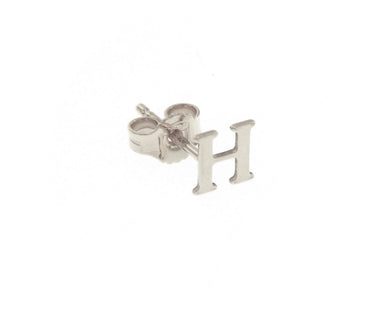 18K WHITE GOLD BUTTON SINGLE EARRING, FLAT SMALL LETTER INITIAL H 6mm 0.24