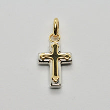 Load image into Gallery viewer, 18k white and yellow gold cross stylized very luster made in Italy 1 inches.
