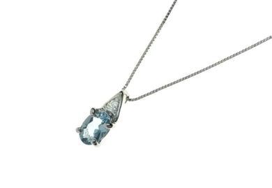 18k white gold necklace with oval aquamarine 0.45 & diamond 0.02, venetian chain.