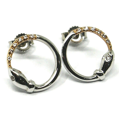 18k white rose gold pendant earrings with cubic zirconia, circle snake eat tail.