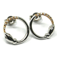 18k white rose gold pendant earrings with cubic zirconia, circle snake eat tail.