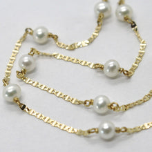 Load image into Gallery viewer, 18k yellow gold necklace, oval flat chain alternate with white mini pearls 4 mm
