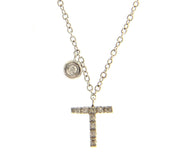 18k white gold necklace, pendant mini initial letter T, 0.7 cm, 0.3