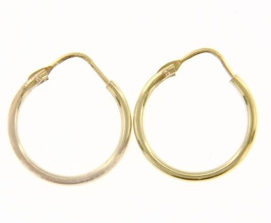 18K YELLOW GOLD ROUND CIRCLE EARRINGS DIAMETER 15 MM WIDTH 1.7 MM, MADE IN ITALY