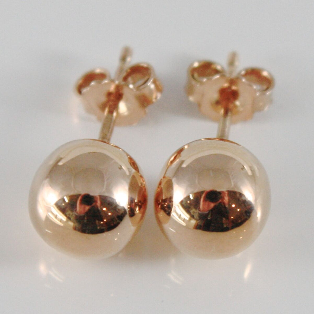 18k rose gold earrings with big 8 mm balls ball round sphere, made in Italy.