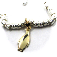 Load image into Gallery viewer, 925 STERLING SILVER TUBES CUBES BRACELET &amp; 9K YELLOW GOLD 15mm PENGUIN PENDANT
