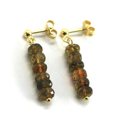 18k yellow gold pendant earrings with faceted yellow tourmaline discs, 2.5cm, 1